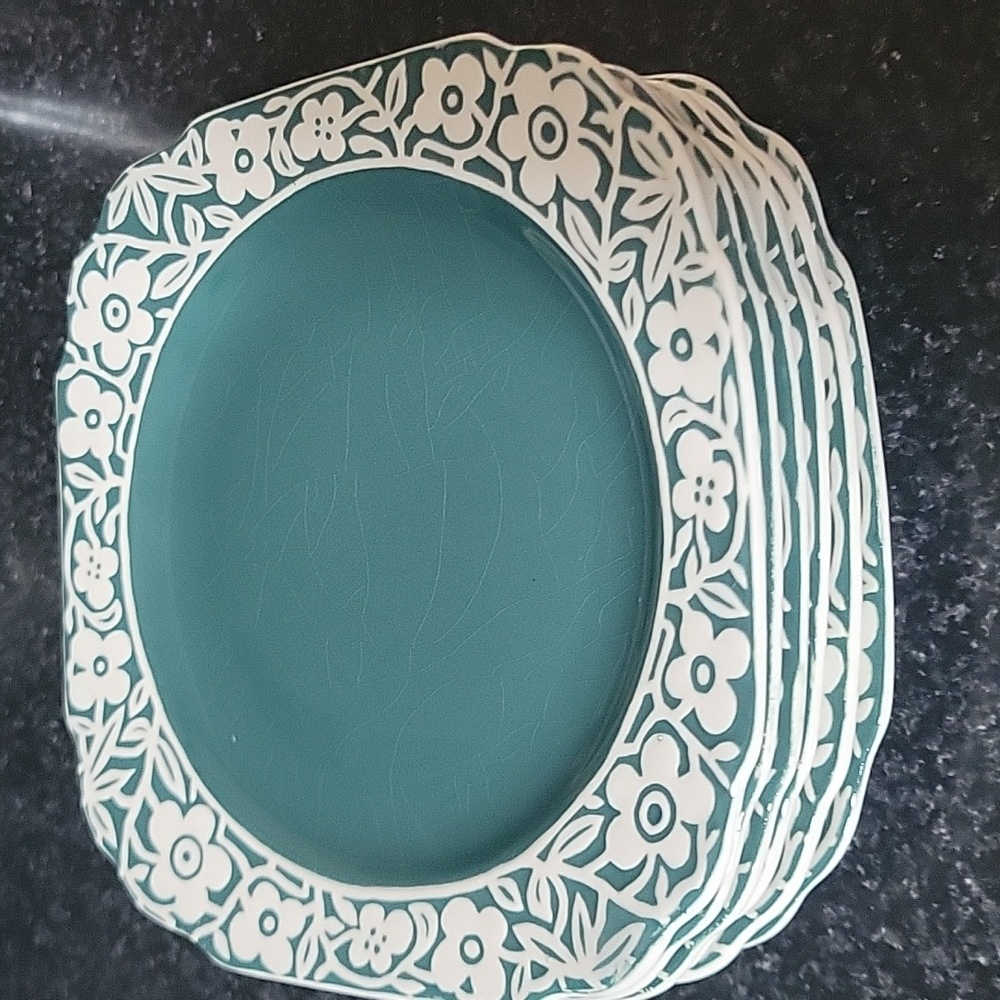 HARKER Set6 Bone China Side Square Salad Plate Butter Bread England Vintage Teal
